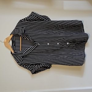Shein Curve Black and White Striped Short Sleeve Button Up Shirt